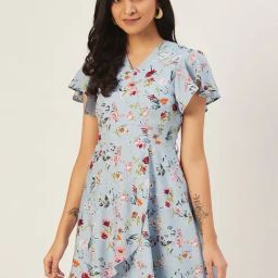 DODO & MOA Blue Printed A-Line Dress-picture-21