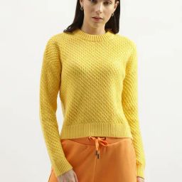 United Colors of Benetton Yellow Self Design Sweater-image-70