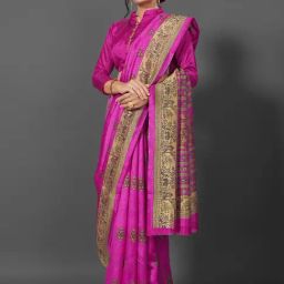 Saree Mall Purple Printed Saree With Unstitched Blouse-image-48