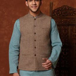 Fabindia Brown Comfort Fit Self Pattern Nehru Jacket-image-38
