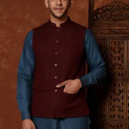 Fabindia Maroon Comfort Fit Nehru Jacket-40