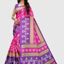 KSUT Pink & Purple Printed Saree With Unstitched Blouse-picture-48