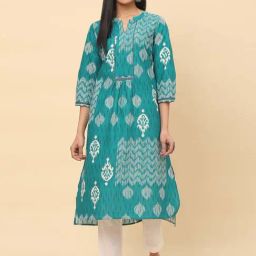 Biba Green Printed Straight Kurta-image-85