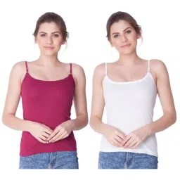 Dollar Missy White & Wine Cotton Camisole (Pack of 2)-image-45