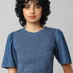 Only Dark Blue Cotton Slim Fit Crop Top-picture-39