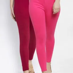 Gracit Pink & Maroon Mid Rise Leggings - Pack Of 2-image-32