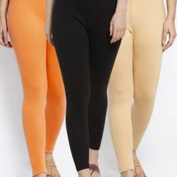 Gracit Black & Skin Mid Rise Leggings - Pack Of 3-image-67
