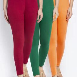 Gracit Green & Maroon Mid Rise Leggings - Pack Of 3-image-42