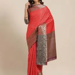 Blissta Red Woven Saree With Unstitched Blouse-image-24