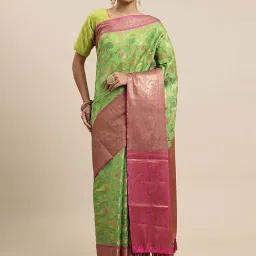 Blissta Green & Pink Woven Saree With Unstitched Blouse-image-21
