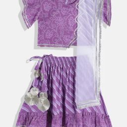 READIPRINT FASHIONS Kids Purple & White Floral Print Lehenga, Choli With Dupatta-image-28