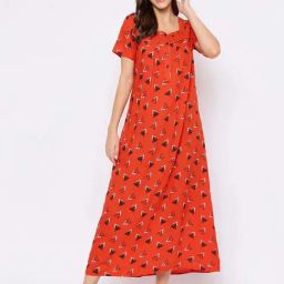 Clovia Red Regular Fit Printed Nighties-picture-19