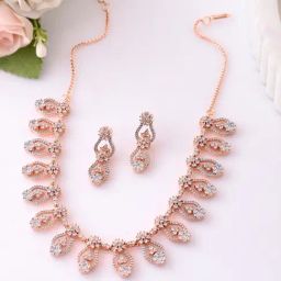 Voylla Rose Gold Sparkling Elegance Radiant Reverie American Diamond Necklace & Earring Set-picture-32