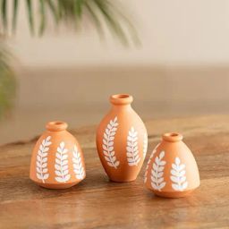 ExclusiveLane Ethnic Foliage Trio Hand-Painted Brown Terracotta Pots Showpieces - Set of 3-image-11