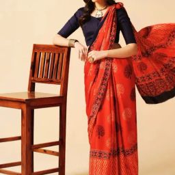 Aditri Red Handprinted Ajrakh On Modal Silk Saree image 5