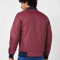 Spykar Wine Red Puffer Reversible Jacket With Contrast Slip Patch On Reverse Side image 2