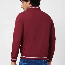 Spykar Wine Red Shell Jacket With Contrast Rib Tipping & Branded Label At Chest image 2