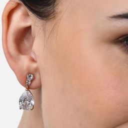Zaveri Pearls Rose Gold Cubic Zirconia Contemporary Pear Drop Earrings-ZPFK10697 image 2