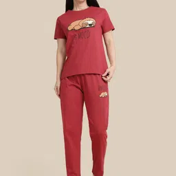 TWIN BIRDS Claret Printed T-Shirts With Trousers Co-ords Set-image-41