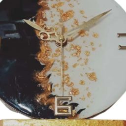 CHRONIKLE Golden Epoxy Resin Round Handmade With Shade Analog Table Top Office Desk Clock image 2