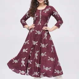 Tissu Maroon Floral Print Anarkali Kurta-picture-22