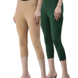 Kryptic Beige & Green Regular Fit Leggings (Pack Of 2)-image-102