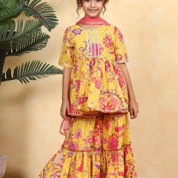 BIBA Girls Yellow Cotton Printed Suit Set-picture-40