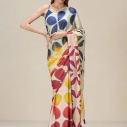 navyasa by liva Beige Printed Saree With Unstitched Blouse-picture-33