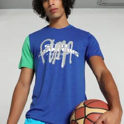 Puma Blue Regular Fit Printed Sports T-Shirt-image-36