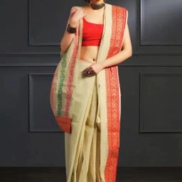 Aditri Cream Handloom Khadi Cotton Saree-picture-6