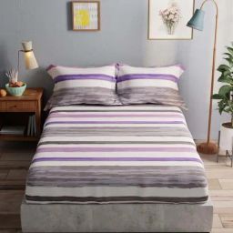 BIANCA Amolina Grey & Purple Cotton 135 TC 115 GSM Double Size Bedsheet With Pillow Covers-image-64