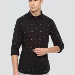 Louis Philippe Brown Cotton Slim Fit Printed Shirt-image-84