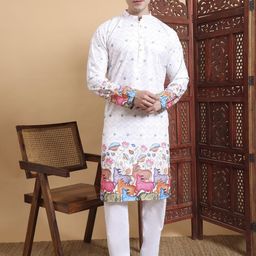 House of Pataudi Printed & Embroidered Cotton Straight Kurta-picture-27