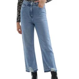 Elle Blue Cotton High Rise Jeans-image-69