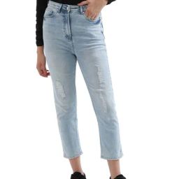 Elle Blue Cotton Distressed Mid Rise Jeans-image-18