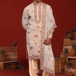 KALPRAAG Veerendra Floral Embroidered Mandarin Collar Kurta with Patiala & Dupatta-image-25