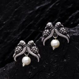 Panash Silver Plated & White Classic Oxidized Stud Earrings-23