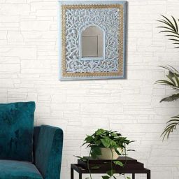 Aapno Rajasthan Sky Blue Wooden Wall Mirror-11