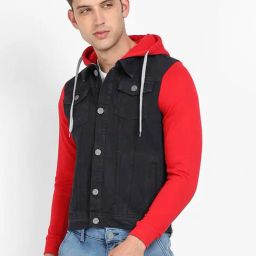 Campus Sutra Black & Red Regular Fit Hooded Jacket-picture-22