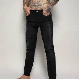 Campus Sutra Jet Black Regular Fit Distressed Jeans-image-37