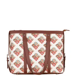 ZOUK White Printed Large Tote Handbag image 3