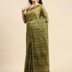SHANVIKA Mehandi Green Pure Cotton Geometric Saree-picture-28