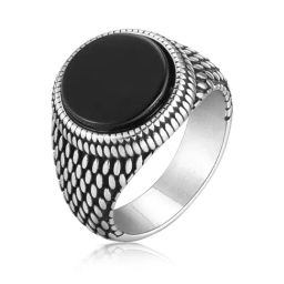 Peora Silver Plated Stainless Steel Black Stone Studded Fancy Signet Ring-image-70