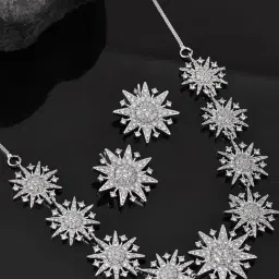 Voylla Silver Fireworks Twinkle Glimmer Necklace & Earring Set-picture-34