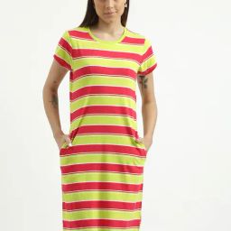 United Colors of Benetton Yellow Cotton Striped A-Line Dress-image-39