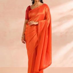 Taneira Orange Plain Saree With Unstitched Blouse-image-77