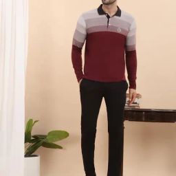 Sweet Dreams Maroon & Black Regular Fit Stripes Lounge Set-picture-46