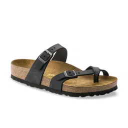 Birkenstock Women Black Solid Mayari Oiled Leather One Toe Regular Width Flats-picture-19