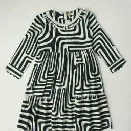 Bella Moda Kids Dark Green & White Printed Full Sleeves Fit & Flare Dress-image-74