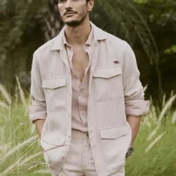 Andamen Khaki Linen Striped Jacket-picture-11
